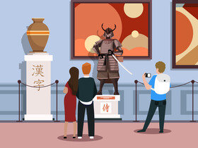 Tourists at museum vector