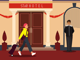 Funky girl holiday at hotel vector