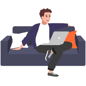 Man working at home on the couch clipart