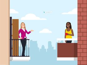 People talking from different balconies during covid19 vector