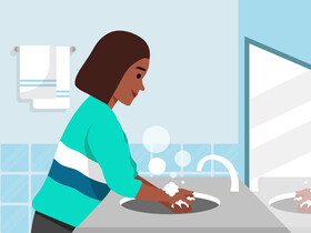 Woman washing hands during coronavirus vector