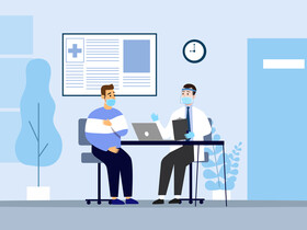 Man patient at doctor consultation for epidemic virus wuhan coronavirus 2019 ncov pandemic covid vector