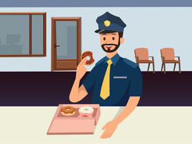 Policeman eating a donut vector