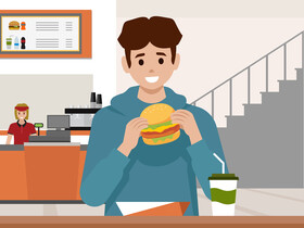 Fast food hamburger eating vector