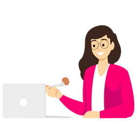 Woman watching laptop eating food clipart