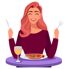Woman having dinner in the restaurant clipart