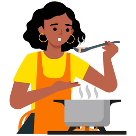 Beautiful woman cooking delicious soup clipart