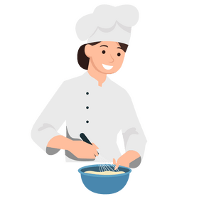 Chef woman cooking delicious cake clipart