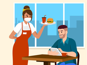 Food serving in the restaurant during covid19 pandemic vector