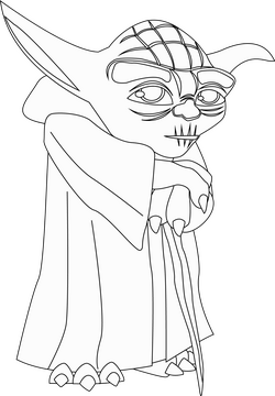 Yoda cartoon black and white clipart