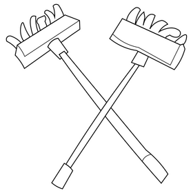 Curling brooms cartoon black and white clipart