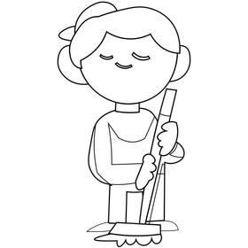 Cartoon curling player black and white clipart