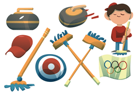 Curling equipment set vector
