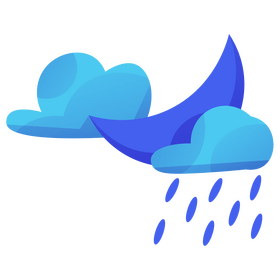Cartoon moon with rain clouds clipart