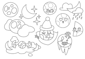 Moon emoji set black and white vector
