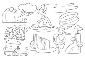 Natural disasters set black and white vector