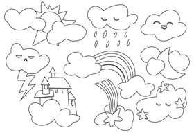 Cartoon clouds set black and white vector