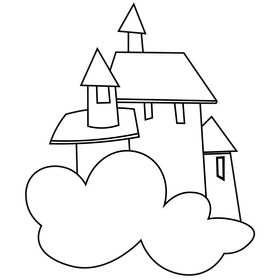 Fairytale castle in the cloud black and white clipart