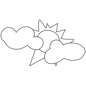 Sun and clouds cartoon drawing black and white clipart