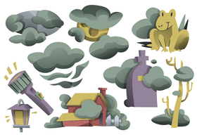 Cartoon smoke, fog and clouds set vector