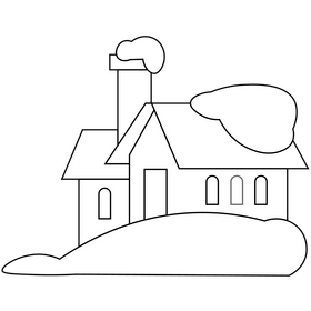 Winter house and snow black and white clipart