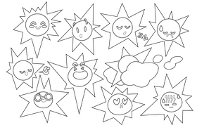 Cartoon suns black and white vector