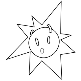 Suprised sun emoji illustration black and white clipart