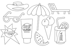 Summer seashore elements black and white vector