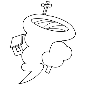Tornado in village drawing black and white clipart