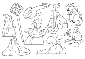 Volcano eruption set black and white vector