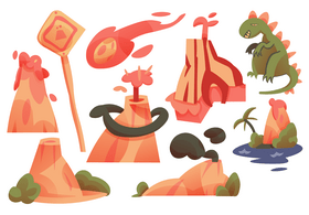 Volcano eruption set vector