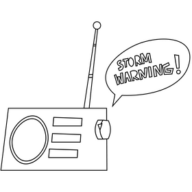 Weather radio cartoon black and white clipart