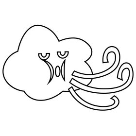 Cloud blowing wind cartoon black and white clipart