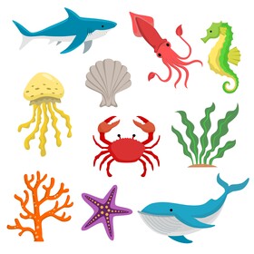 Sea animals set vector