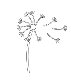 Dandelion, blow ball, wind drawing black and white clipart