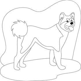 Akita dog drawing black and white clipart