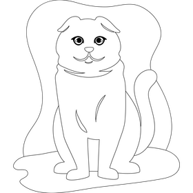 Scottish fold cat drawing black and white clipart