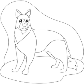 German shepherd dog drawing black and white clipart