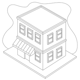 Two storey shophouse drawing black and white clipart