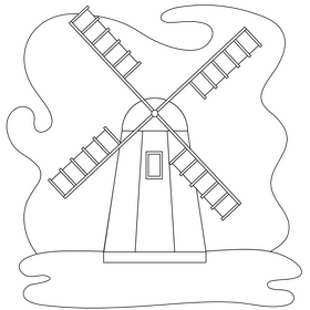 Windmill drawing black and white clipart
