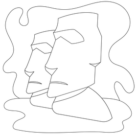Moai easter island heads drawing black and white clipart