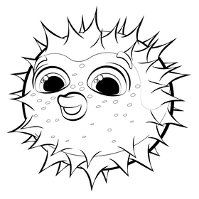 Pufferfish cartoon black and white clipart