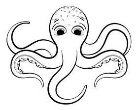 Octopus cartoon black and white clipart