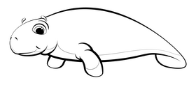 Manatee cartoon black and white clipart