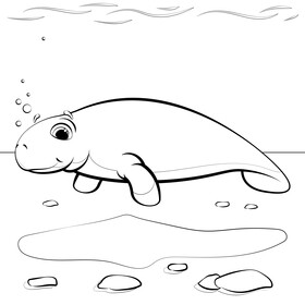 Manatee cartoon black and white vector