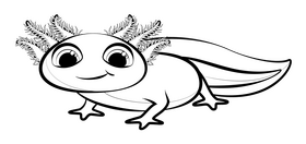 Axolotl cartoon black and white clipart