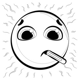 Fever emoji, emoticon, smiley black and white vector