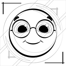 Eyeglasses emoji, emoticon, smiley black and white vector