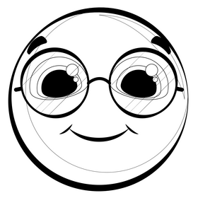 Eyeglasses emoji, emoticon, smiley drawing black and white clipart