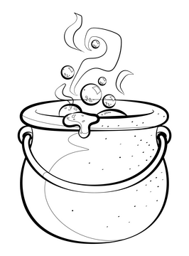 Witch cauldron drawing black and white clipart